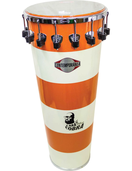 Timbal 14" pouces - Hauteur 90cm - 16 tirants - Bois - Cara de Cobra - Blanc et Orange - C-TIM21